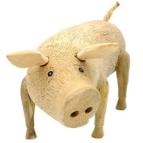 Gedeko Gartenfigur Schwein Holz Wurzel Gartendeko Tier (Blick zur Seite) von Gedeko
