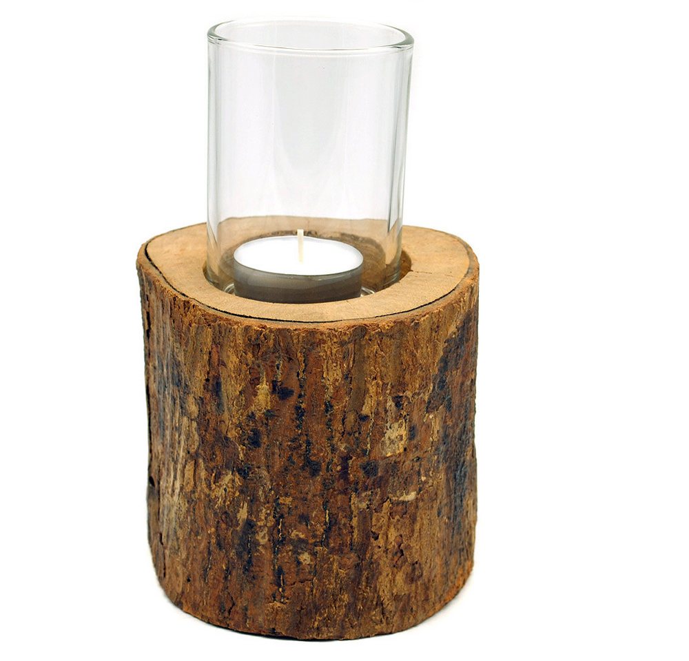 Gedeko Teelichthalter Holz Windlicht Baumstamm Deko Mango, Natur Holzstück Baumscheibe Ø ca. 10-12 cm, Höhe ca. 18 cm groß von Gedeko