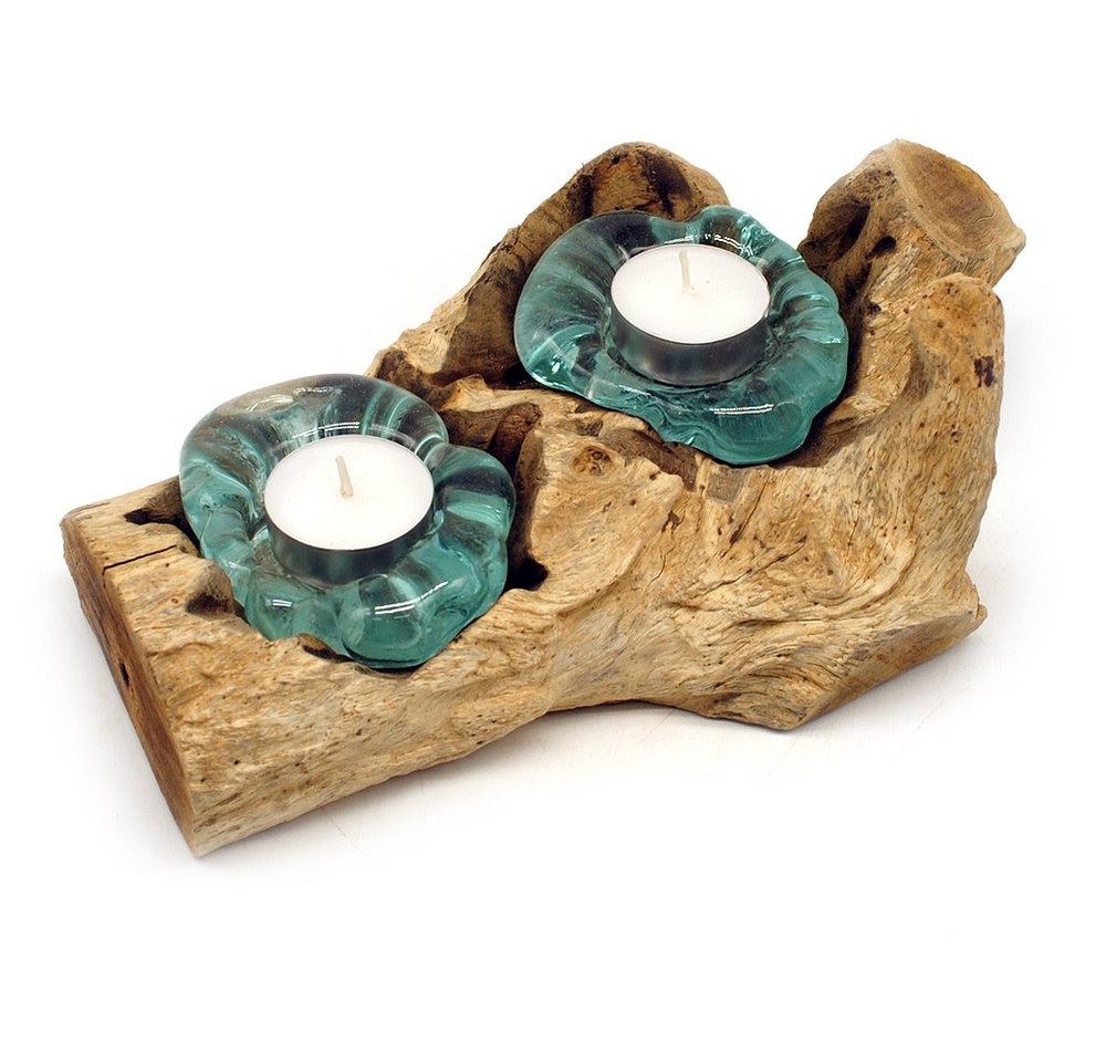 Gedeko Teelichthalter Wurzelholz mit Glas, aus Holz für zwei Teelichter von Gedeko