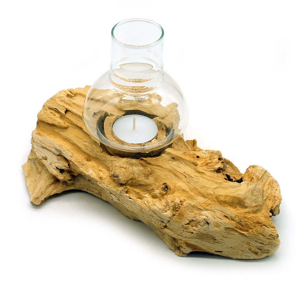 Gedeko Windlicht Wurzelholz Deko, Natur Teelichthalter aus Holz mit Glas von Gedeko