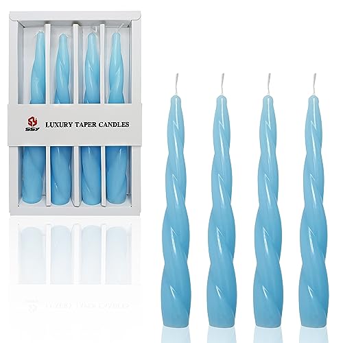 Spiralförmige Spitzkerzen, gedrehte Kerzenständer – Set mit 4 kurzen Spitzkerzen, blaue Kerzenständer, Wirbelkerzen für Heimdekoration, Hochzeiten, festliche Urlaubsgeschenke (12D4PC-BLUE) von Gedengni