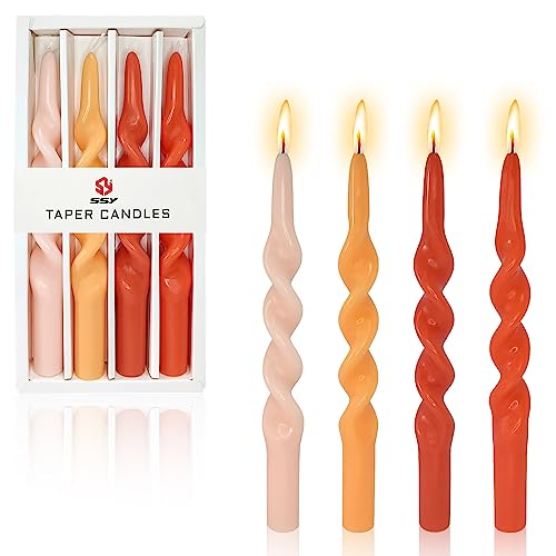 Gedengni Farbverlauf Stabkerzen Spiralkerzen, 2×25CM 4er Set, 6 Stunden Brenndauer, Elegante Dekoration für besondere Anlässe (orange) von Gedengni