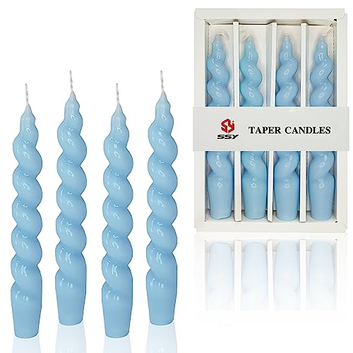 Gedengni Stabkerzen Weiße -1.8×19CM Spiralkerzen Set- 4er Pack, 6 Stunden Brenndauer, rauchfreier Abbrand (blau) von Gedengni