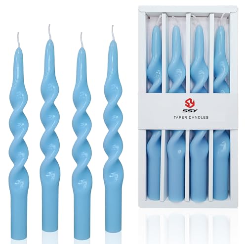 Gedengni Stabkerzen Weiße 2CM×25CM Spiralkerzen Set 4er Pack, 6 Stunden Brenndauer, rauchfreier Abbrand (Blau) von Gedengni