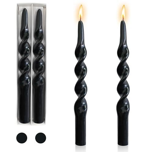 Gedengni Spitzkerzen mit schwarzer Kerze – 2 hohe gedrehte Kerzenständer lange spiralförmige Spitzkerze Religion Spitzkerze für Abendessen Dekoration Einweihungsparty Geschenkidee 25cm 1D-Schwarz von Gedengni