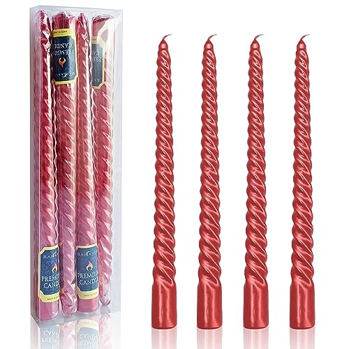 Rote Kerzen Set 4 stück- 30CM Spiralkerzen 丨Spitzkerzen 丨Haushaltskerzen丨Stabkerzen Gedreht 丨Tafelkerzen丨Gedrehte Kerzen Rot von Gedengni