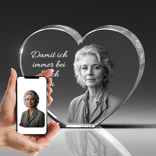 Gedenkkristall Personalisiertes Herz aus Kristallglas mit 3D-Foto – Erinnerungsgeschenk für Menschen – Liebevolles Andenken für Hochzeit, Freundschaft & Liebe – Hochwertige Lasergravur von Gedenk Kristall