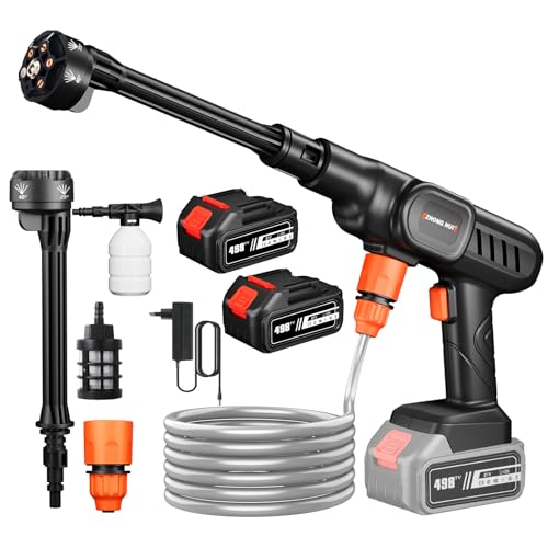 Cordless high Pressure Cleaner,6 in 1 Multifunktionsdüse Akku Hochdruckreiniger, 21V Max 60Bar Tragbarer Hochdruckreiniger, 5m Schlauch (mit 2X 12000mAh Akku) von Gedital