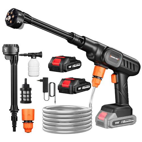 Cordless high Pressure Cleaner,6 in 1 Multifunktionsdüse Akku Hochdruckreiniger, 21V Max 60Bar Tragbarer Hochdruckreiniger, 5m Schlauch (mit 2X 6000mAh Akku) von Gedital