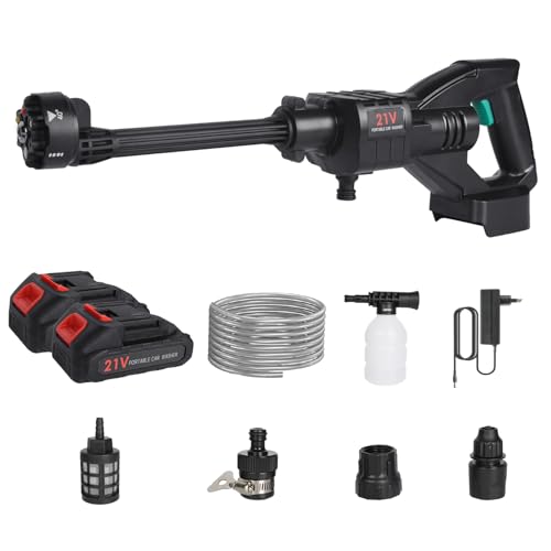 Tragbarer Akku-Hochdruckreiniger, 21V, Autowaschpistole mit 2 Batterien, Schnellladung, Starker Druck, Komplett-Set mit Zubehör von Gedital
