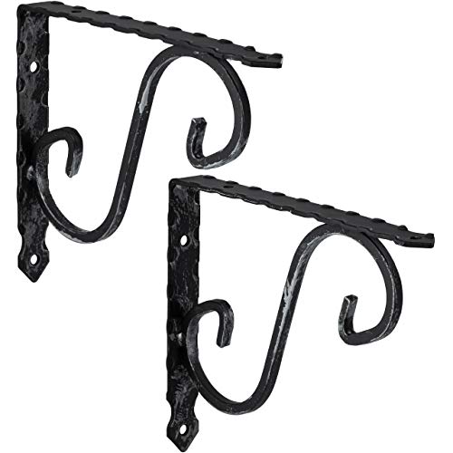Gedotec Ornament-Konsole Schwerlastkonsole Metall Schwerlastträger | VICTORIA | Tiefe 280 mm | Regalträger Tragkraft 15 kg | Stahl Antik schwarz geschmiedet | 2 Stück Regalwinkel im Landhaus-Stil von Gedotec