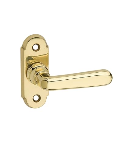 Gedotec Fenstergriff Halbolive - Messing poliert glänzend | 1 Set Türgarnitur für Haustürbeschlag | Fenstergriff 59 mm | Türgriff ohne Schließzylinder - Schutzbeschlag inklusive Drückerstift von Gedotec