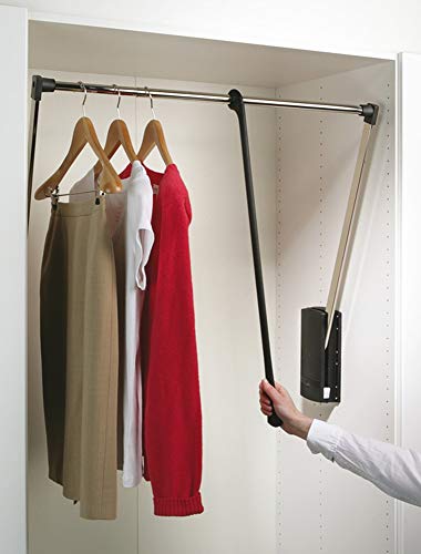 Kleiderlift verstellbar Garderoben-Lift Wardrobelift Schrank - Servetto | Kleider-Lüfter klappbar schwarz - vernickelt | breiten-verstellbar 770-1200 mm | 1 Stück - Kleiderstange ausklappbar von Gedotec