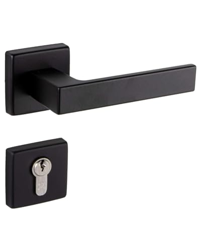 Gedotec Türklinke Schwarz Matt | PZ - Zylinder | 1x Set Türbeschlag schwarz, Türgriff modern Zimmertür eckiger Rosette für Innentüren | Drücker-Paar schwarz matt | PUSH 1317 | Türgarnitur Design von Gedotec