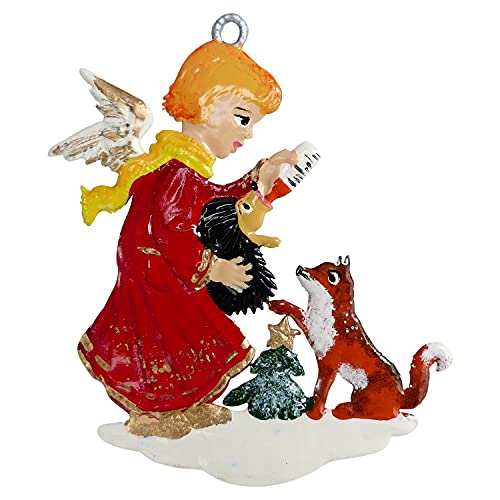Engel mit Igel beidseitig von Hand bemalt (HxB) 6,0 cm x 5,5 cm Christbaumschmuckanhänger, Christbaumschmuck, Weihnachtsbaumanhänger, Weihnachten von Gedona Geschenke der besonderen Art
