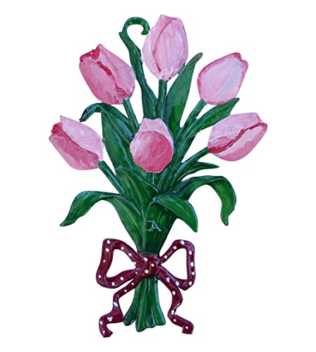 Tulpenstrauß mit roten Tulpen als hängende Figur beidseitig von Hand bemalt (HxB) 7,0 cm x 5,0 cm zur Osterzeit Ostern Muttertag Valentinstag Frühlingsstrauß Frühlingsdeko Blumenstrauß von Gedona Geschenke der besonderen Art
