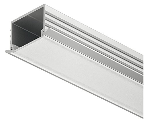 GedoTec Aluminium-Profil Einbauprofil 2500 mm Profilleiste für LED-Streifen | Schiene Alu silber matt | Streuscheibe milchig zur Möbel-Beleuchtung | 1 Stück - LED-Schiene flach zum Einlassen im Holz von Gedotec