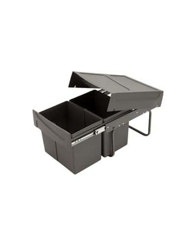 Gedotec Abfallsammler | M40 | 400 mm Korpusbreite | 2x15L | grau | Ausziehbarer Einbaumülleimer | Beutelhalterung | Abfalltrennsystem Küche Unterschrank, 2 Fach Einbaumülleimer, Auszug von Gedotec