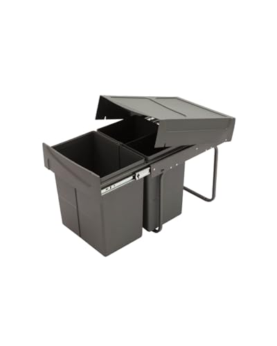 Gedotec Abfallsammler | M40 | 400 mm Korpusbreite | 2x20L | grau | Ausziehbarer Einbaumülleimer | Beutelhalterung | Abfalltrennsystem Küche Unterschrank, 2 Fach Einbaumülleimer, Auszug von Gedotec