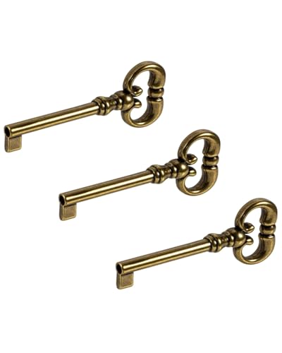 Gedotec Bartschlüssel Schrank Buntbartschlüssel für Möbel-Schloss Ersatz-Schlüssel Deko - H2145 | 38 mm | Messing braun brüniert (3x MOZART) | Schrankschlüssel Antik | Möbelschloss Vintage von Gedotec