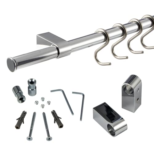 Gedotec Design Küchenreling Wand-Relingsystem Küche | Edelstahl-Optik | Reling-Set Länge: 1200 mm | Reling-System mit 5 S-Haken mit Befestigungsmaterial | 1 Komplett-Set - Küchenleiste aus Metall von Gedotec