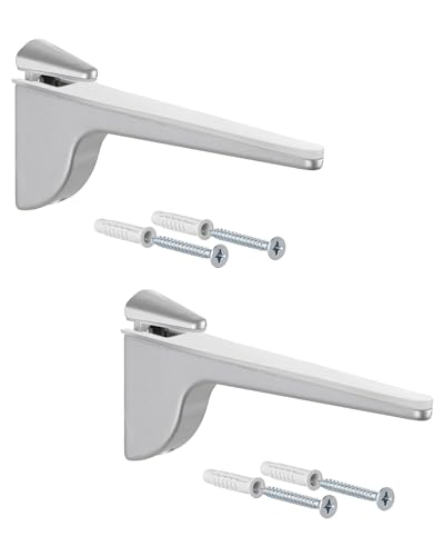 Gedotec Design Glasbodenträger – Silber Aluminum | 2 Stück - Regalhalterung Schwerlast | PINOCCHIO | Wandregal aus Metall | Regalboden-Träger schwerlast mit Tragkraft bis 50 kg | Regalträger von Gedotec