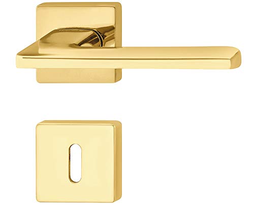 Gedotec Design Türdrücker-Garnitur Innentüren Drückergarnitur Messing poliert - LDH 3350 | Türgriff Zimmertür auf Tür-Rosette | BB - Buntbart | 1 Set - Moderne Türbeschläge Gold-Optik mit Schrauben von Gedotec