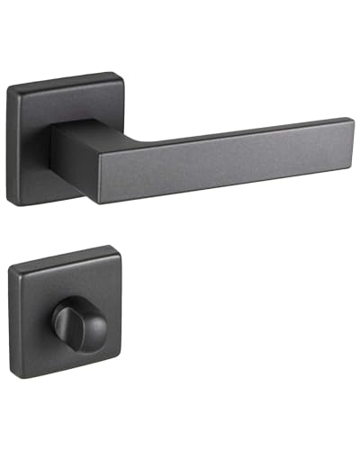 Gedotec Drückergarnitur Aluminium Türbeschlag Anthrazit matt Türgriff Zimmertür auf eckige Rosette | WC - Badezimmer | Türdrücker-Garnitur Innentür | PUSH 1317 | 1 Set mit Befestigungsmaterial von Gedotec