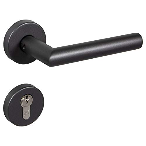 Gedotec Drückergarnitur Edelstahl Türbeschlag Anthrazit schwarz matt Türgriff Zimmertür auf Rund-Rosette - CHAPO | PZ - Zylinder | Türklinke Vintage | 1 Set Rosetten-Garnitur L-Form inkl. Schrauben Gedotec Drückergarnitur Edelstahl Türbeschlag Anthrazit schwarz matt Türgriff Zimmertür auf Rund-Rosette - CHAPO | PZ - Zylinder | Türklinke Vintage | 1 Set Rosetten-Garnitur L-Form inkl. Schrauben von Gedotec