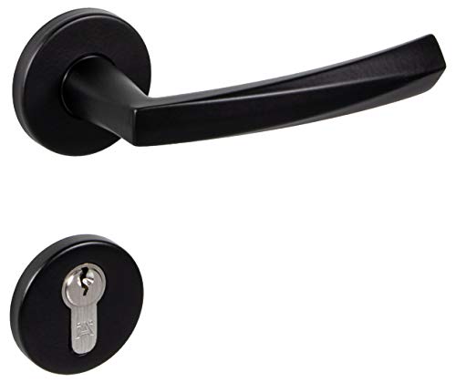 Gedotec Drückergarnitur Edelstahl Türbeschlag schwarz matt | 1 Stück Türgriff Zimmertür auf Tür-Rosette - DIAMOND | PZ - Zylinder | Türdrücker Antik Vintage | Rosetten-Garnitur L-Form inkl. Schrauben von Gedotec