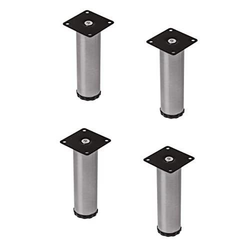 Gedotec Edelstahl Möbelfüße Sockelfüße höhen-verstellbar | Verstellfuß Ø 42 mm | Höhe 150 mm | Montageplatte 63 x 63 mm | Schrankfuß +25 mm verstellbar | 4 Stück - Möbel-Beine für Kommode & Sofa von Gedotec