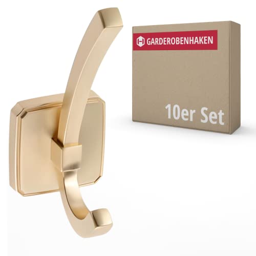 Gedotec Garderoben-Haken Metall gold gebürstet I Alice I Aufhänger Tiefe: 62 mm I 10 Stück Kleiderhaken I Wand-Garderobe zum Schrauben I Mantelhaken Modern I Design Wandhaken mit Befestigungsmaterial von Gedotec