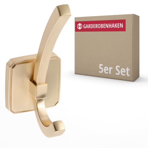 Gedotec Garderoben-Haken Metall gold gebürstet I Alice I Aufhänger Tiefe: 62 mm I 5 Stück Kleiderhaken I Wand-Garderobe zum Schrauben I Mantelhaken Modern I Design Wandhaken mit Befestigungsmaterial von Gedotec