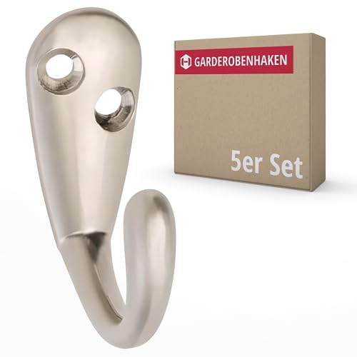 Gedotec Garderobenhaken Metall | ANDI | 5 Stück Wandhaken inkl. Befestigungsmaterial | Tiefe: 37 mm | Edelstahl | Haken zum schrauben für Garderobe und Wand-Montage | Kleiderhaken wand von Gedotec