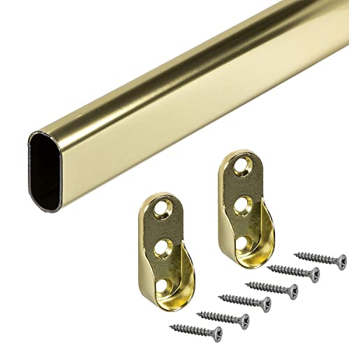 Gedotec Garderobenstange | OVAL | Schrankstange 500 mm | 1 Stück Kleiderschrank-Stange mit 2 Stück Stangen-Befestigungen | Möbelrohr 30 x 15 mm | Schrank-Kleiderstange Messing | Metall Schrankrohr von Gedotec