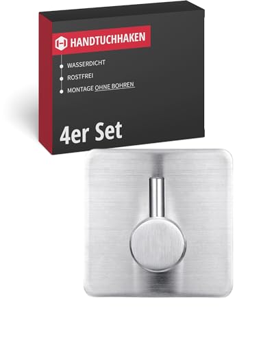 Gedotec Handtuchhalter ohne Bohren Edelstahl I 4er Set Handtuchhaken selbstklebend I Handtuchhalter Bad & Küche I Handtuchhaken ohne Bohren zum Kleben I Klebehaken Badezimmer als Handtuch Halterung von Gedotec