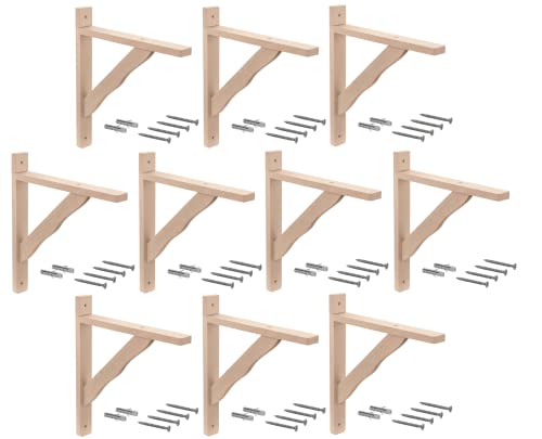 Gedotec Holzkonsole aus Buche | Regal-Halter geeignet für Bücherregale | BORK | 320x280 mm | 10 Stück Regalwinkel aus massivem Naturholz Tragkraft bis 105 kg | Schwerlastträger für Wandregale von Gedotec