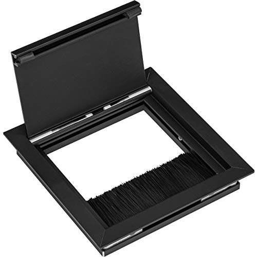 Gedotec Kabeldurchlass schwarz matt | Kabelausgang eckig 100 x 100 mm | ECO | Kabeldose aus Aluminium | Schreibtisch-Durchlass mit Bürstendichtung | 1 Stück - Kabeldurchführung zum Einlassen von Gedotec
