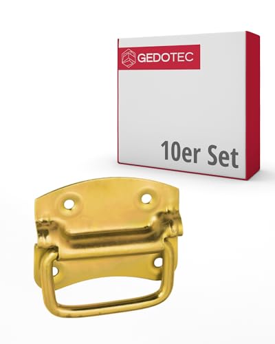 Gedotec Klappgriffe für Kisten 90x70 mm [GELB VERZINKT] 10 Stück Tragegriff für Kisten, Kistengriffe für Tool Box, Tragegriffe für Lautsprecherboxen, Klappgriff Werkzeug Boxen, Tragegriffe für Kisten von Gedotec