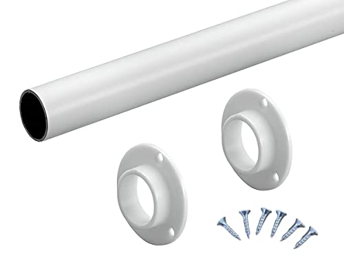 Gedotec Kleiderstange Wandmontage rund | 1 Set Garderobenstange mit 2 Stk Schrankrohrlager Weiß matt | POLE | Möbelrohr Stahl 3000 mm Länge Ø 25mm - 60 kg Tragkraft | Kleiderstange Wand von Gedotec