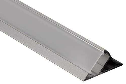 Gedotec LED-Aluminium-Profil 2500 mm Unterbau-Profil Eck-Einbauprofil abgewinkelt | Dreieck-Profilleiste silber für LED-Streifen | Milchig transparent | 1 Stück - Winkel-Alu-Profil mit Endkappen von Gedotec