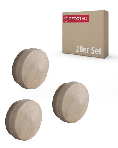 Gedotec Loch-Abdeckungen universal Abdeckkappen Holz für Blind-Bohrung Ø 15 mm | Massivholz Ahorn naturbelassen | Gesamt Ø 17 mm | Kappen rund zum Eindrücken | 20 Stück - Lochkappen für Möbel von Gedotec