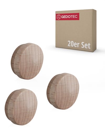 Gedotec Loch-Abdeckungen universal Abdeckkappen Holz für Blind-Bohrung Ø 15 mm | Massivholz Buche naturbelassen | Gesamt Ø 17 mm | Kappen rund zum Eindrücken | 20 Stück - Lochkappen für Möbel von Gedotec