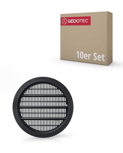 Gedotec Lüftungsgitter rund insektenabweisend | 10 Stück Abluft-Gitter schwarz 60 mm | Innen und Außen | BREATHE | Luftrosette geschlitzt Kunststoff | mit Abdeckrand zum einlassen | Belüftungsgitter von Gedotec