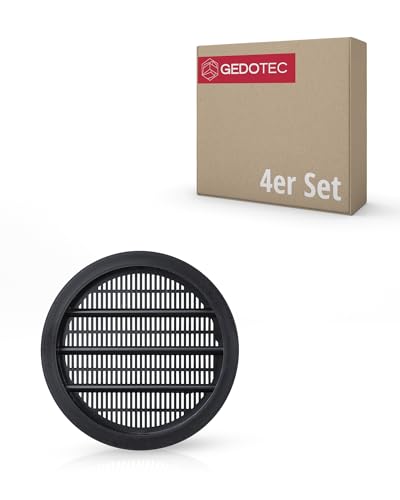 Gedotec Lüftungsgitter rund insektenabweisend | 4 Stück Abluft-Gitter schwarz 60 mm | Innen und Außen | BREATHE | Luftrosette geschlitzt Kunststoff | mit Abdeckrand zum einlassen | Belüftungsgitter von Gedotec