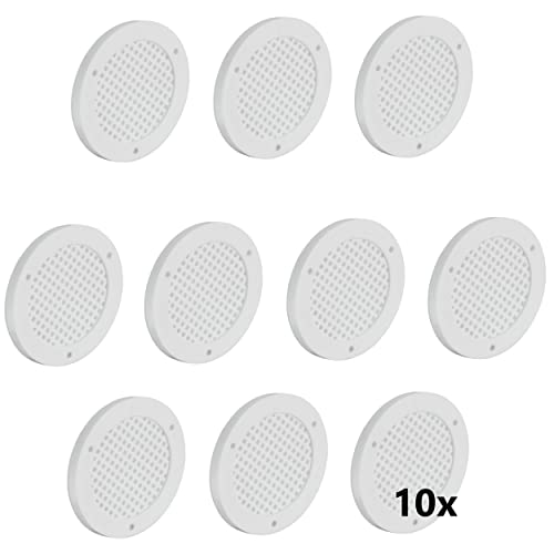 Gedotec Lüftungsgitter rund zur Entlüftung | 10 Stück Abluft-Gitter weiß 60 mm | Innen und Außen | BREATHE | Luftrosette perforiert flach aus Kunststoff | zum Einlassen und Nageln | Belüftungsgitter von Gedotec