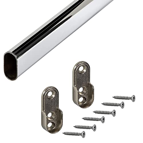 Gedotec Metall Kleiderstange Schrank Schrankstange 1500 mm | Schrankrohr Stahl verchromt | Möbelrohr 30 x 15 mm | Stange mit 2 Stück Schrankrohrlager | 1 Set - Garderobenstange OVAL für Wandmontage von Gedotec