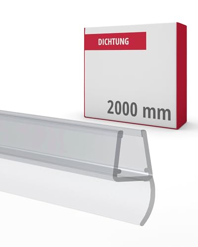 Gedotec Mittel-Dichtung 180° | 1 Stück | Duschtürdichtung mit seitlicher Duschlippe | Länge: 2 m | Duschdichtung 6 mm - 8 mm | Glasbodendichtung PVC wasserabweisend | Duschkabine Dichtung Duschtür von Gedotec