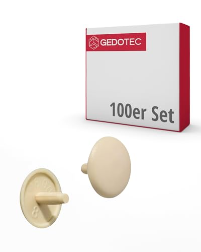 Gedotec Möbel-Abdeckkappen rund | 100 Stück - Schrauben-Kappen für Kopfloch-Bohrung PZ2 | H1115 | Abdeckungen Ø 12 x 2,5 mm | Verschluss-Stopfen Kunststoff beige | Endkappen für Bohrlöcher von Gedotec