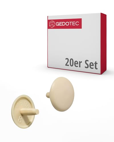 Gedotec Möbel-Abdeckkappen rund | 20 Stück - Schrauben-Kappen für Kopfloch-Bohrung PZ2 | H1115 | Abdeckungen Ø 12 x 2,5 mm | Verschluss-Stopfen Kunststoff beige | Endkappen für Bohrlöcher & Holz-Möbel von Gedotec